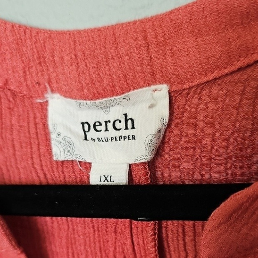 Perch Blu Pepper Casual Crinkle Gauze Coral Button Back Blouse Top Large - Picture 4 of 8